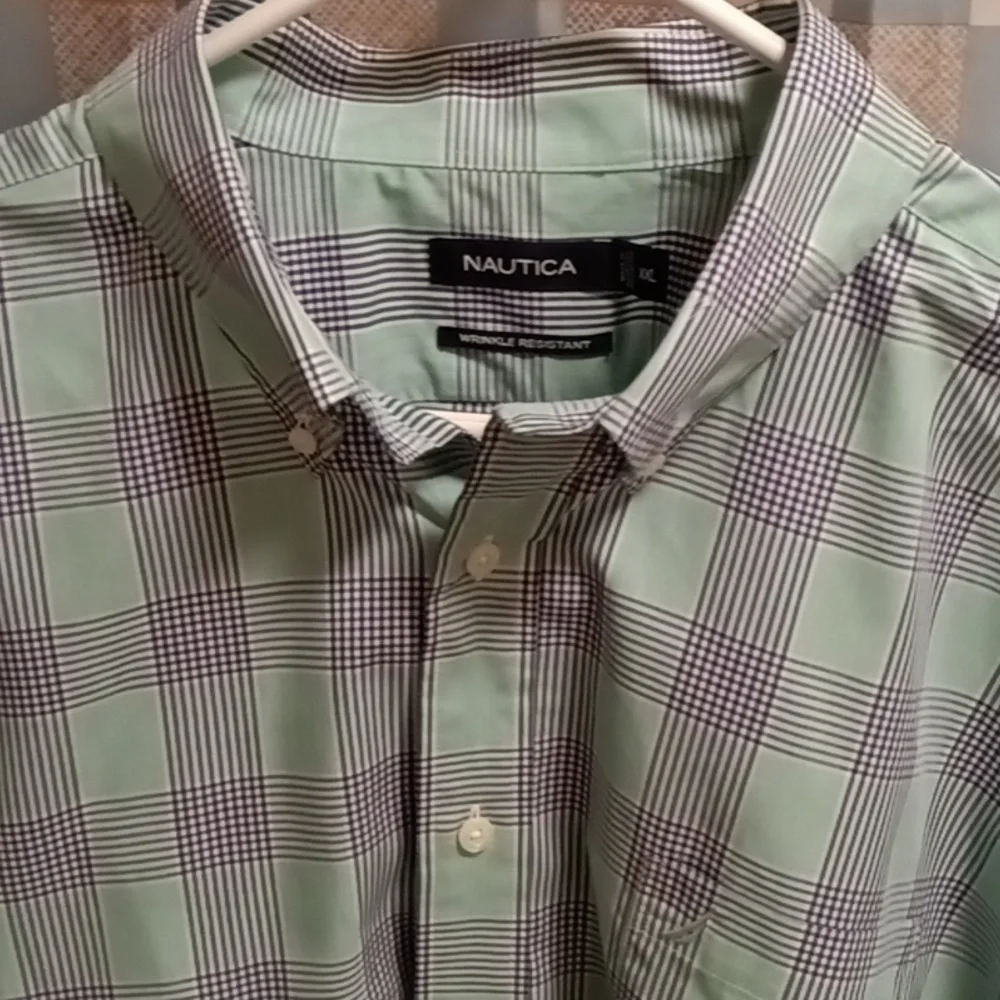 NWOT NAUTICA mint green blue & white short sleeve shirt Size XXL - Picture 2 of 4